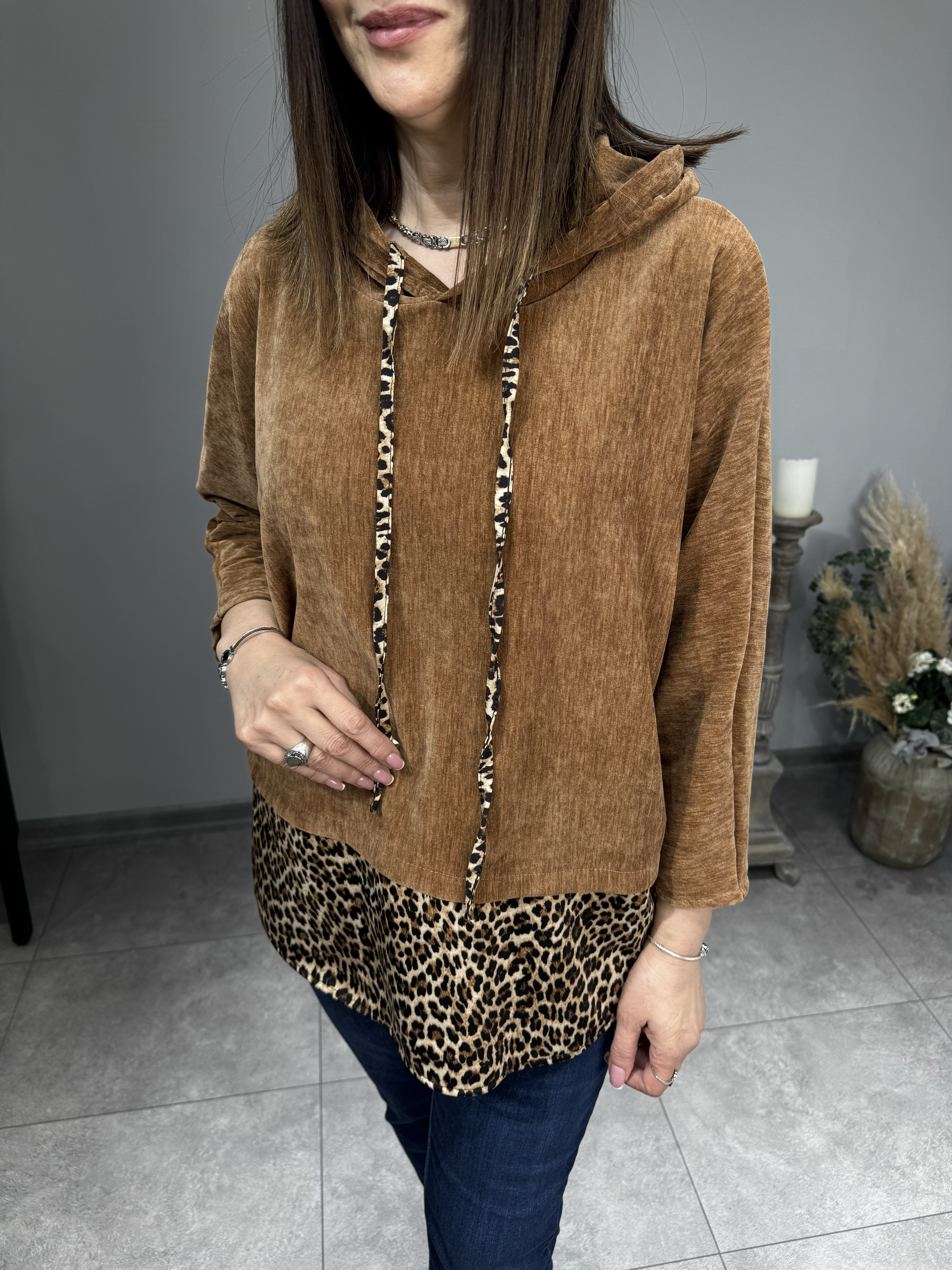 Leopar Desen İthal Kadife Sweat 2647 · 4