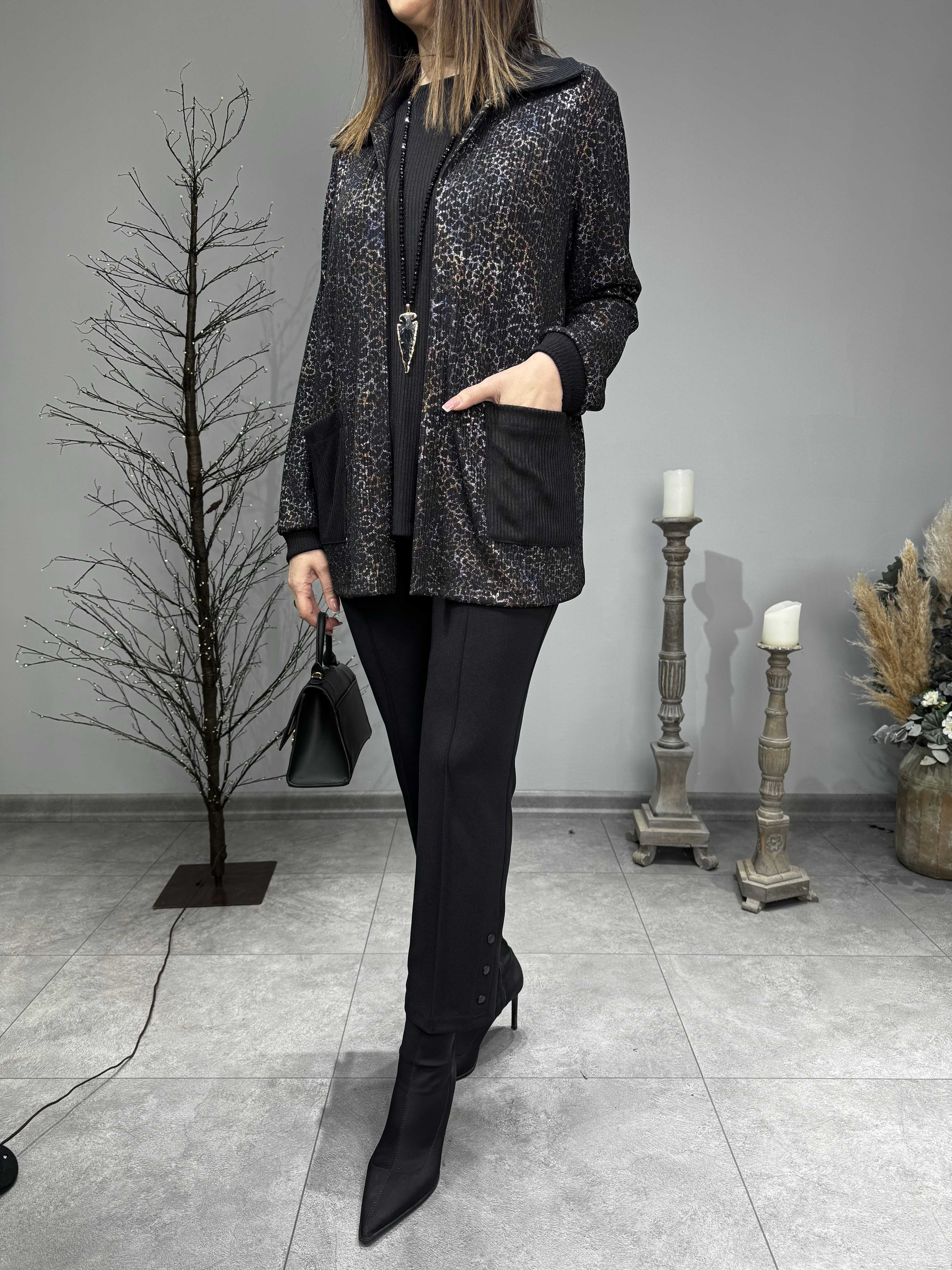Leopar Varak Baskılı Triko Hırka Ceket 2738 · 15