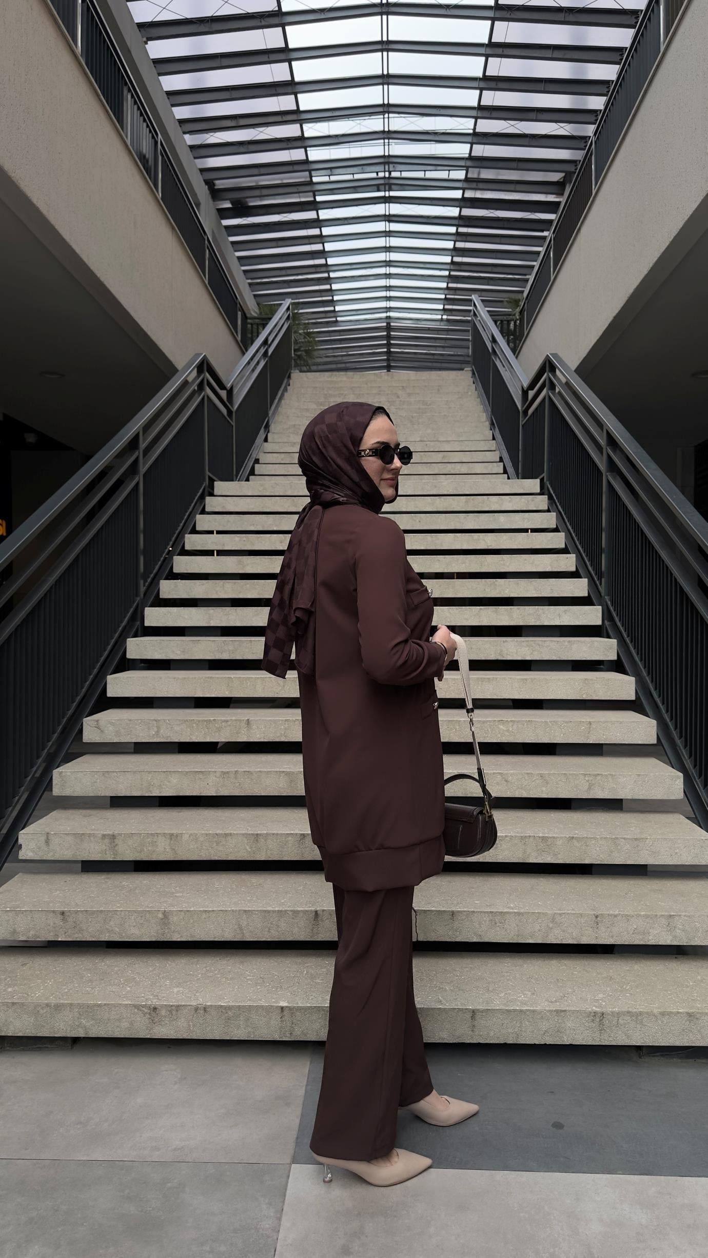 Düğme Detaylı Tunik Pantolon Kahve İkili Takım Beyond