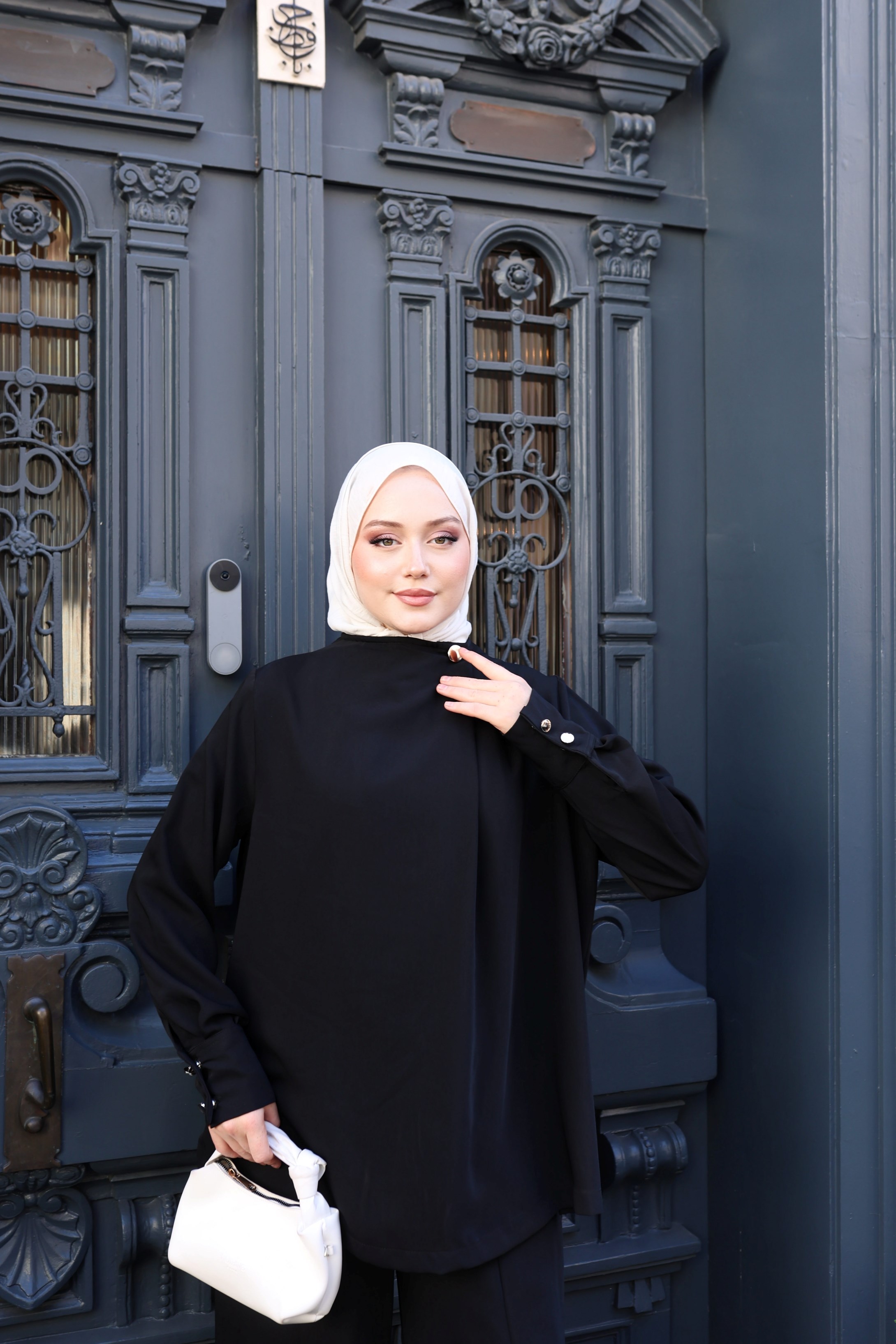 Fame Siyah Gold Düğme Detaylı Krep İkili Takım