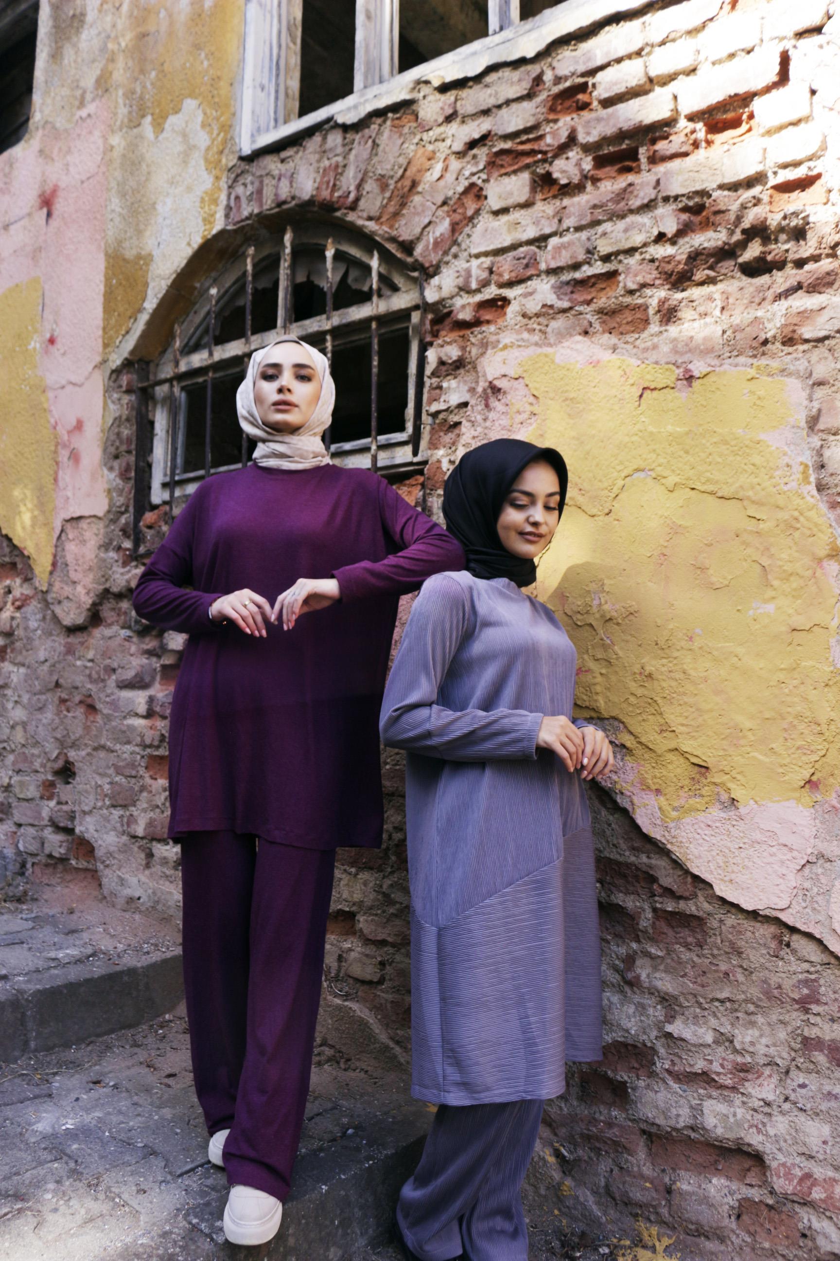 Fitilli Tunik Pantolon Gri İkili Takım Santana