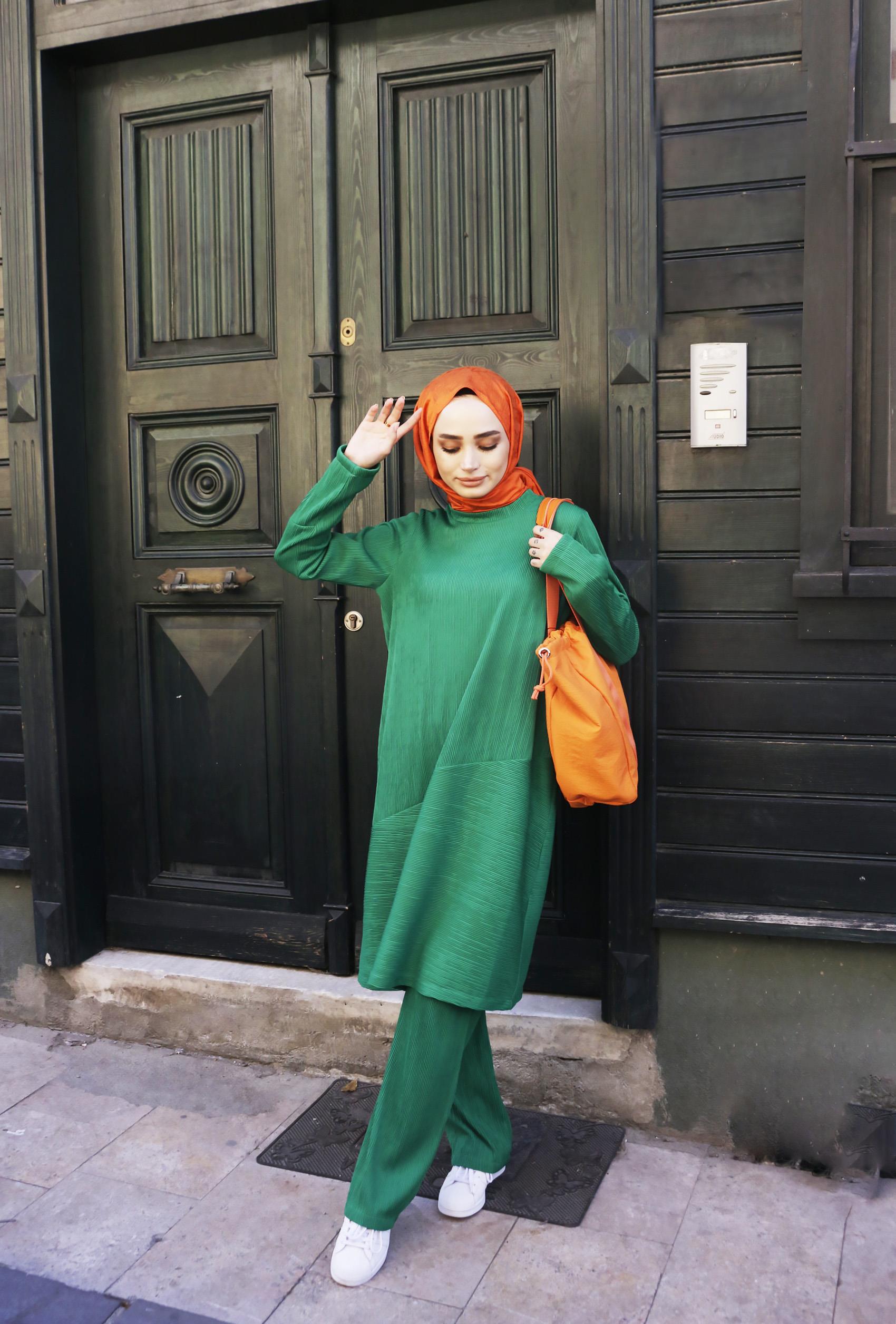Fitilli Tunik Pantolon Yeşil İkili Takım Santana