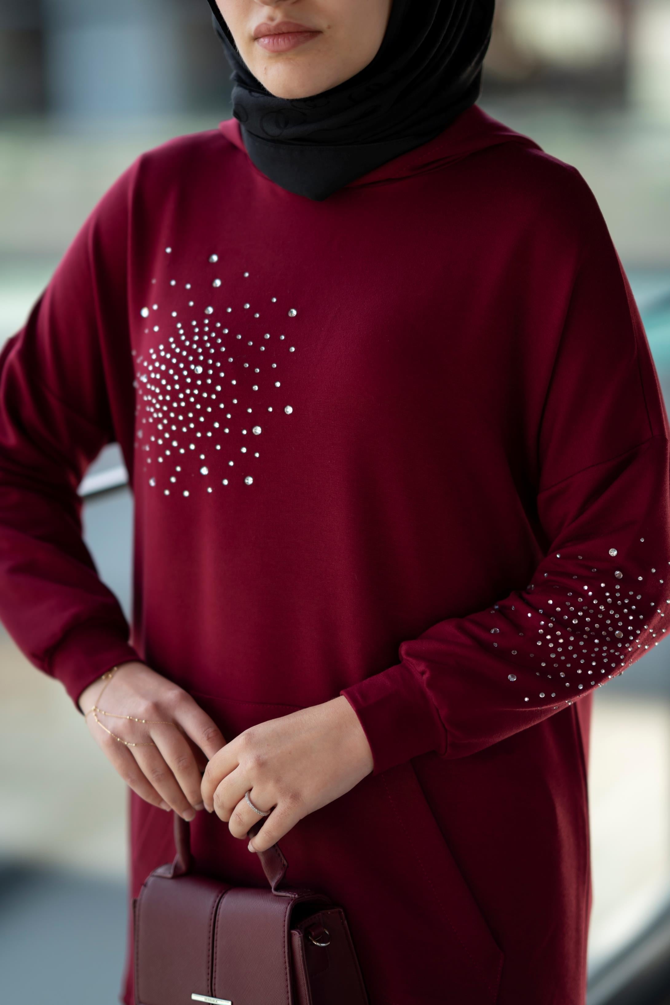 Latera Taş Detaylı Sweat Bordo
