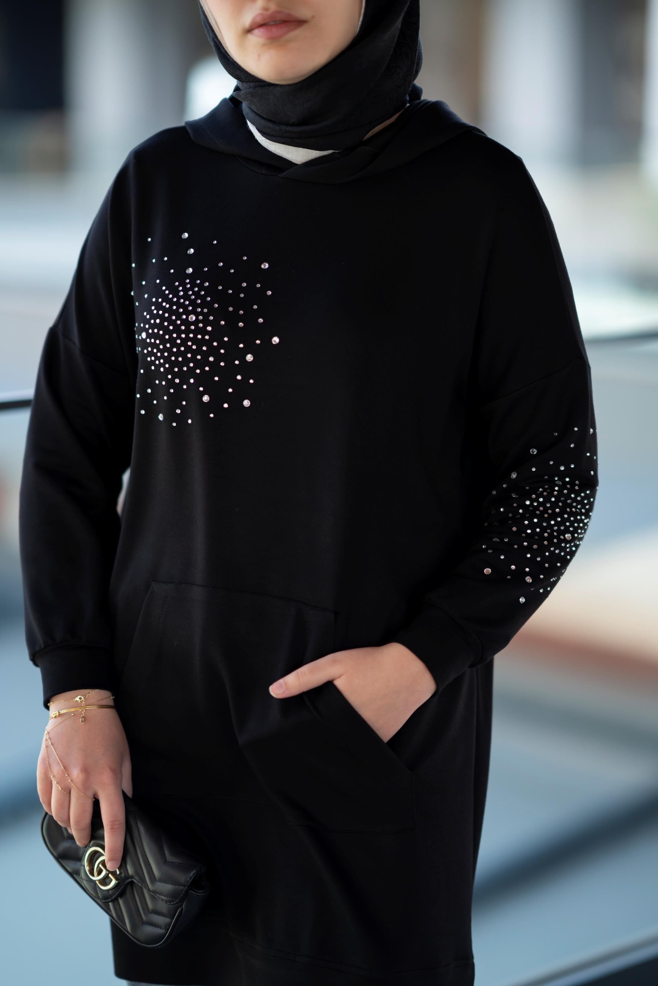 Latera Taş Detaylı Sweat Siyah