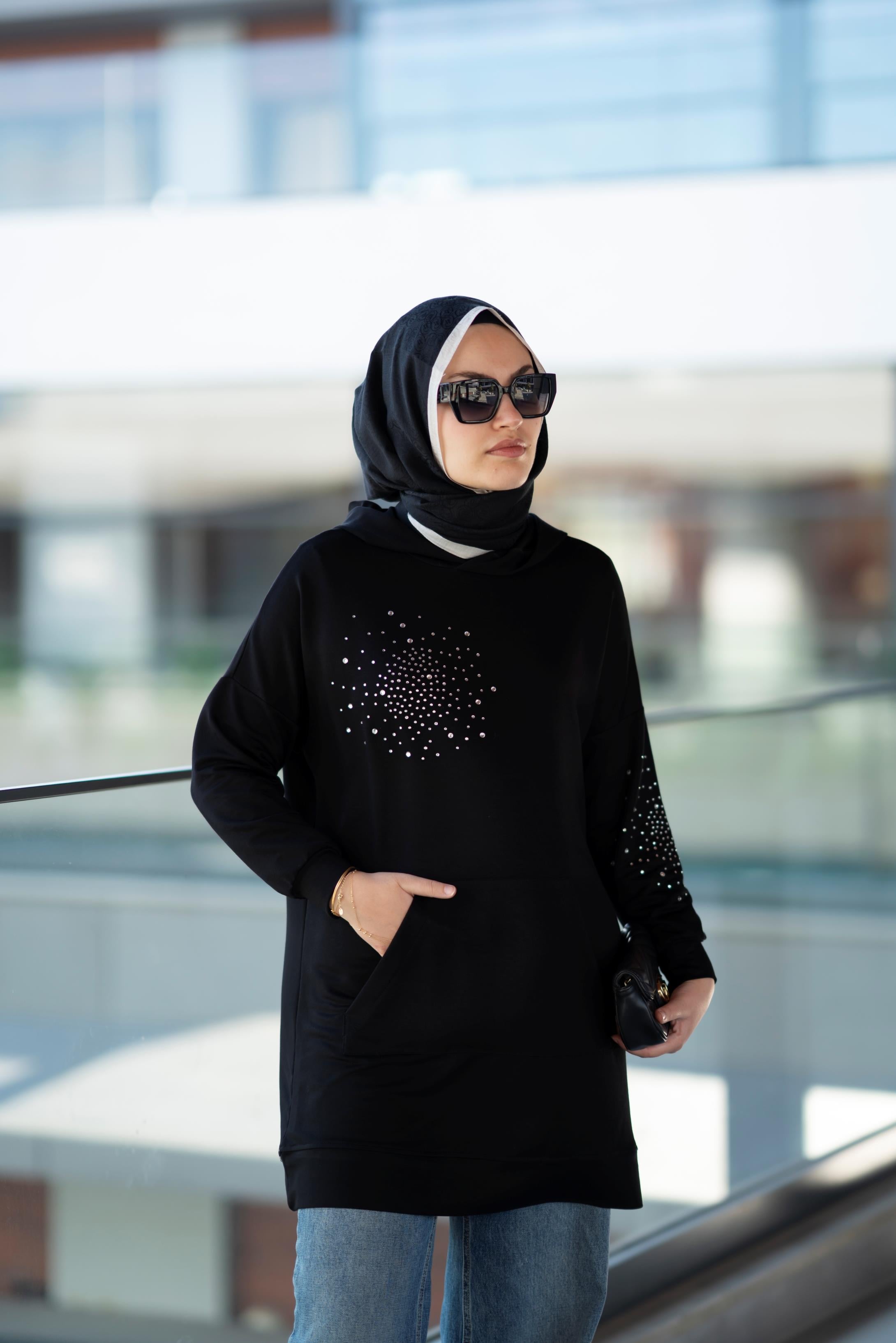 Latera Taş Detaylı Sweat Siyah