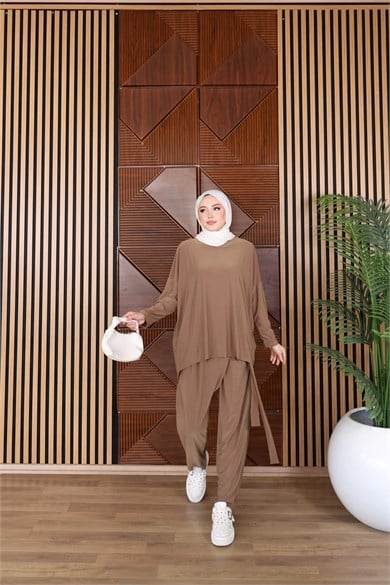 Astra Sandy Şalvar Tunik İkili Takım Latte