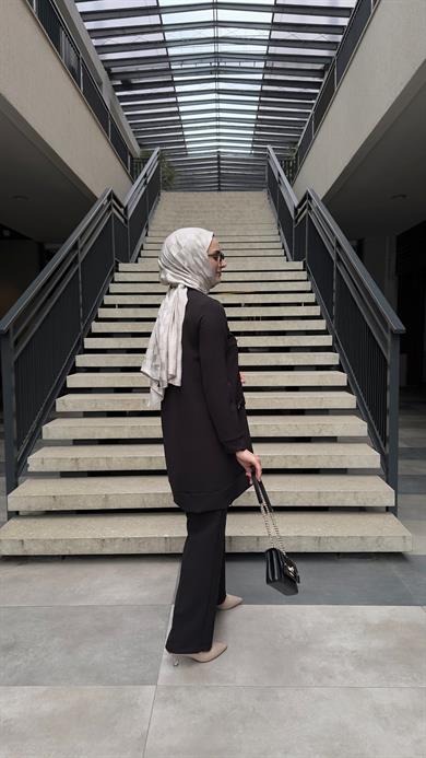 Düğme Detaylı Tunik Pantolon Siyah İkili Takım Beyond