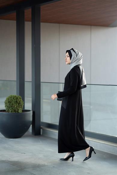 Fermuar Detaylı Siyah Bambu Dex Elbise