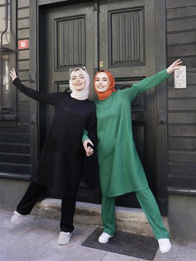 Fitilli Tunik Pantolon Yeşil İkili Takım Santana