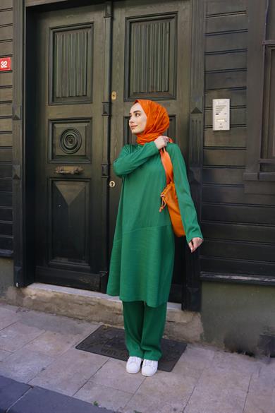 Fitilli Tunik Pantolon Yeşil İkili Takım Santana