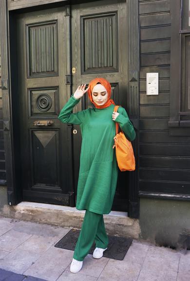 Fitilli Tunik Pantolon Yeşil İkili Takım Santana