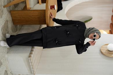 Fiyonklu Scuba Tunik Pantolon Antrasit Takım