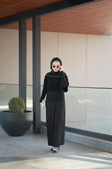 İnci Pilise Detaylı Sandy Siyah Elbise Costa