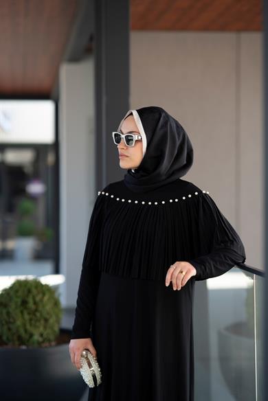 İnci Pilise Detaylı Sandy Siyah Elbise Costa