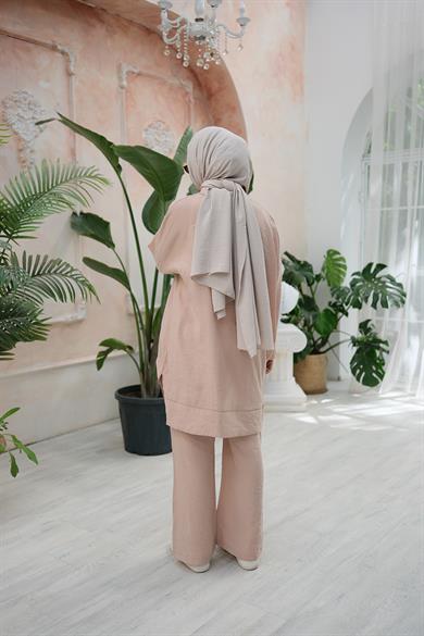 İpek Cupra Gömlek Pantolon Vizon Angel İkili Takım