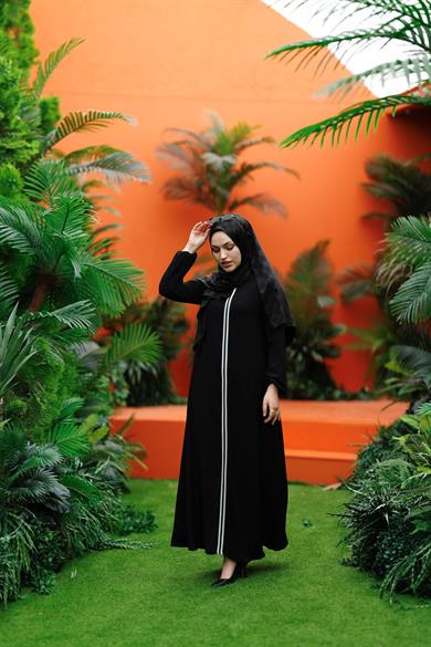 İthal Aerobin  Şerit Detaylı Tesettür Elbise Princess