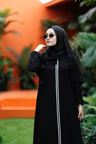 İthal Aerobin  Şerit Detaylı Tesettür Elbise Princess