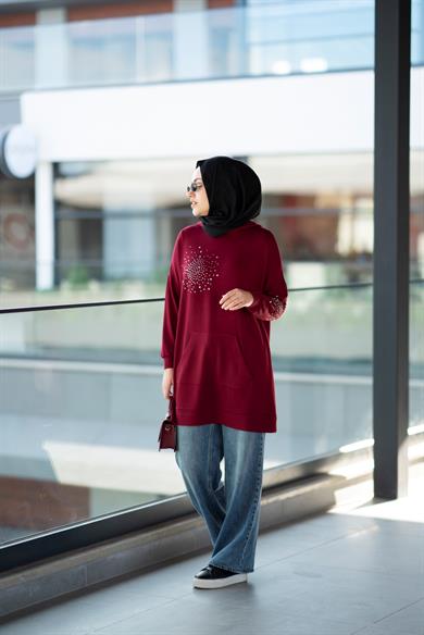Latera Taş Detaylı Sweat Bordo