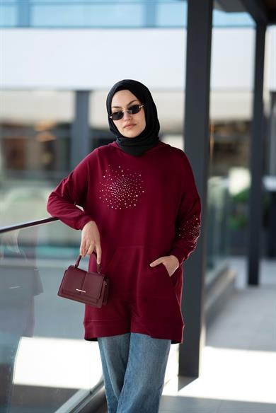Latera Taş Detaylı Sweat Bordo