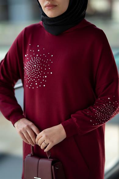 Latera Taş Detaylı Sweat Bordo