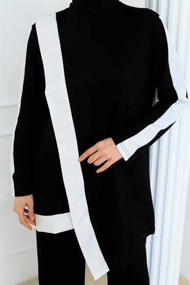 Madrid Takım Siyah Beyaz Garnili Bambu İki İplik