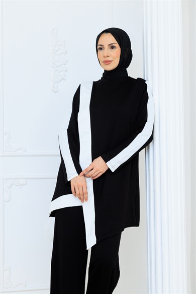 Madrid Takım Siyah Beyaz Garnili Bambu İki İplik