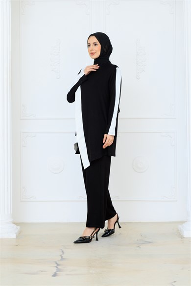 Madrid Takım Siyah Beyaz Garnili Bambu İki İplik