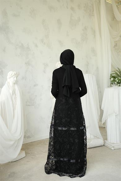 Pamuk Penye Siyah Dantel Liana Elbise
