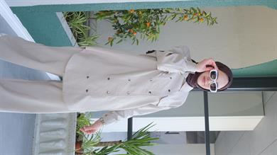 Qupra Çıt Çıtlı Gömlek Pantolon Vizon İkili Takım Cloud