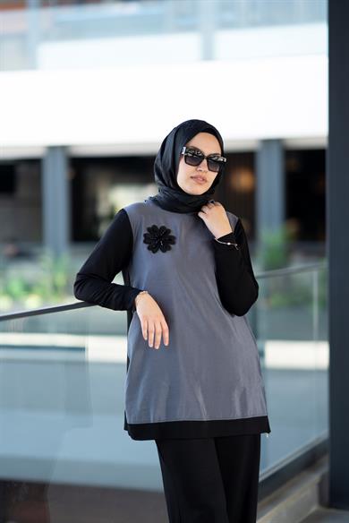 Qupra Kumaş Bambu Penye Antrasit İkili Takım Noor