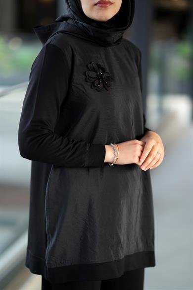 Qupra Kumaş Bambu Penye Siyah İkili Takım Noor