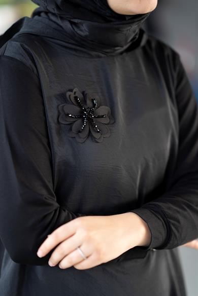 Qupra Kumaş Bambu Penye Siyah İkili Takım Noor