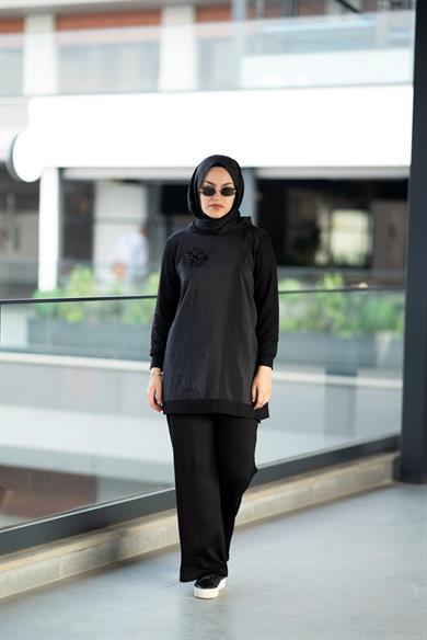 Qupra Kumaş Bambu Penye Siyah İkili Takım Noor