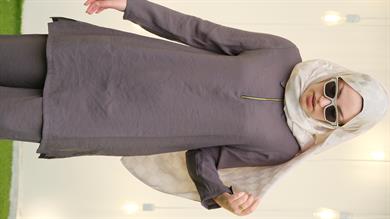 Qupra Yarım Fermuar Gömlek Pantolon Antrasit Tesettür Takım Kansas