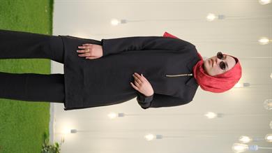 Qupra Yarım Fermuar Gömlek Pantolon Siyah Tesettür Takım Kansas