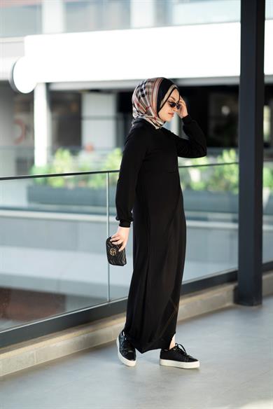 Şalvar Görünümlü Bambu İki İplik Siyah Elbise Dixie