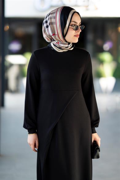 Şalvar Görünümlü Bambu İki İplik Siyah Elbise Dixie