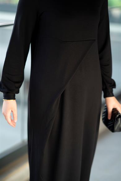 Şalvar Görünümlü Bambu İki İplik Siyah Elbise Dixie