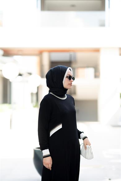 Sena Elbise Siyah Bambu İki İplik Ribana Detaylı