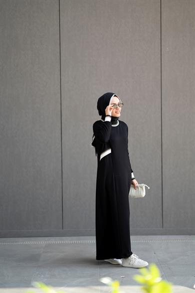 Sena Elbise Siyah Bambu İki İplik Ribana Detaylı