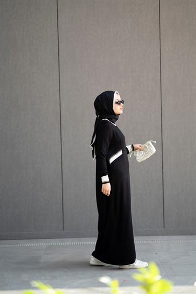 Sena Elbise Siyah Bambu İki İplik Ribana Detaylı