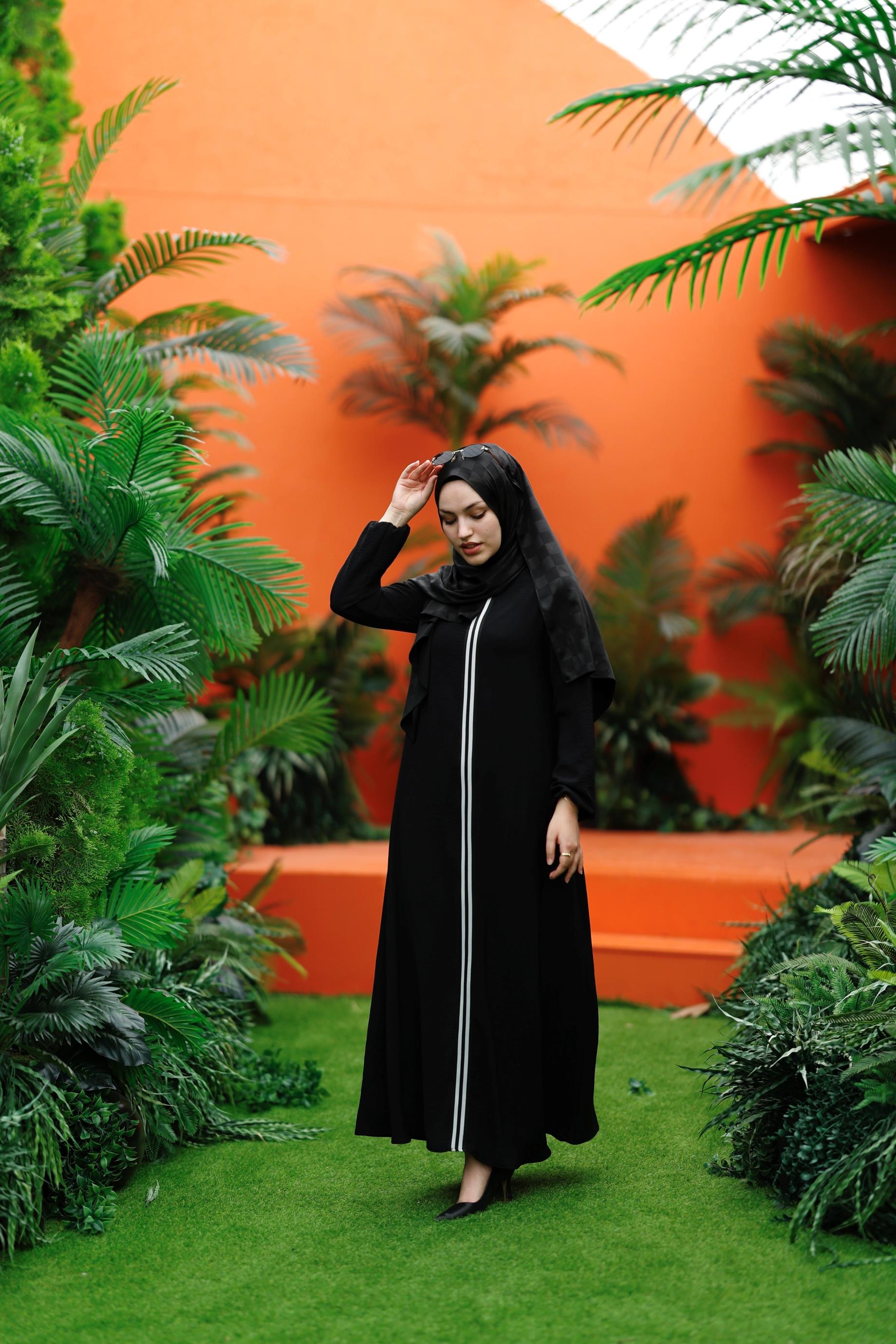 İthal Aerobin  Şerit Detaylı Tesettür Elbise Princess