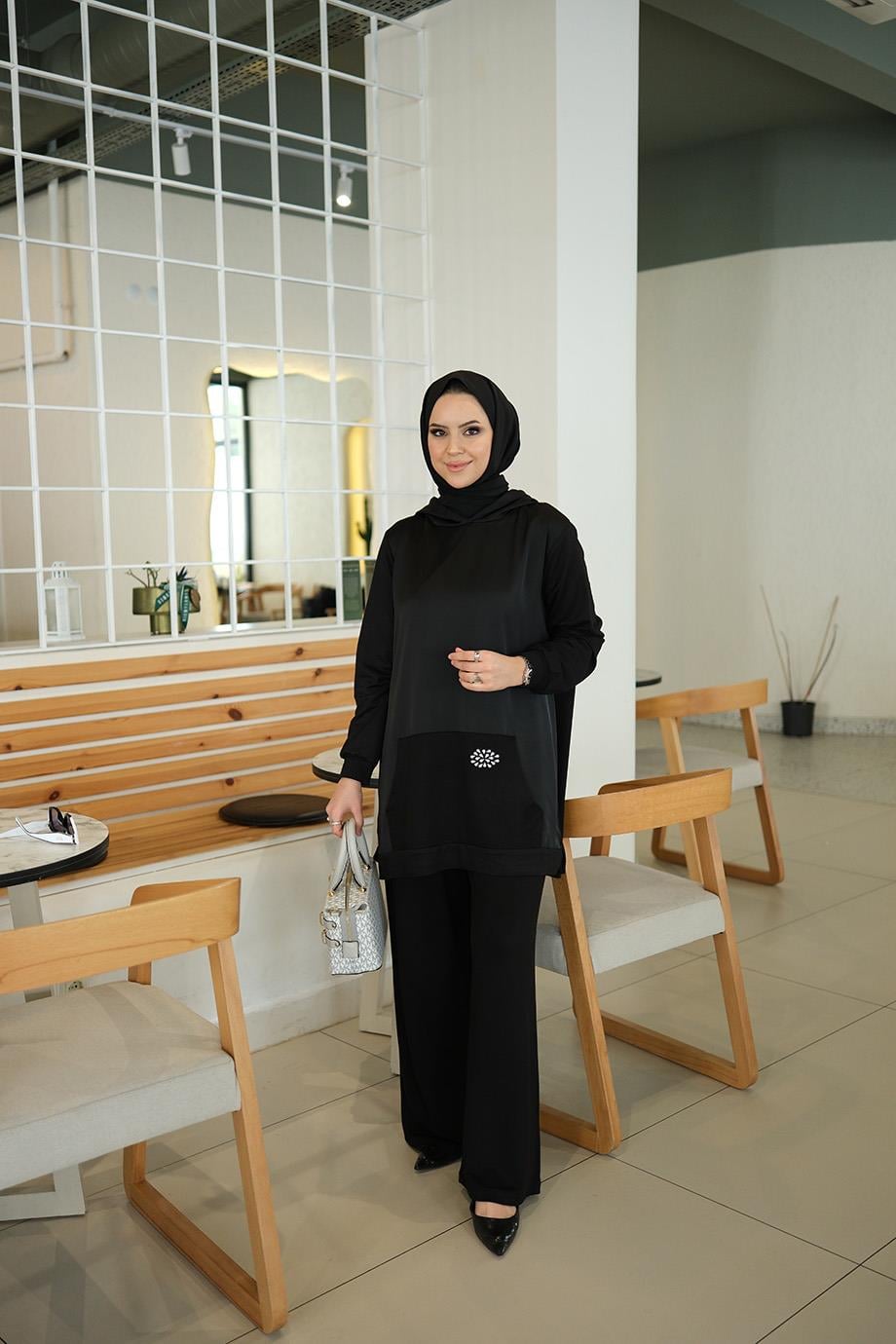 Kapüşonlu Rahat Bambu İki İplik İkili Takım