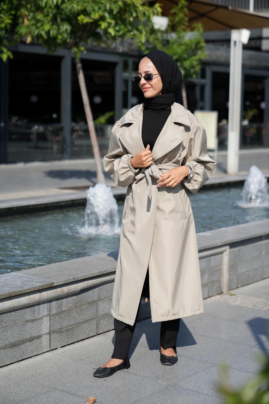 Oversize Su Geçirmez Rüzgar Geçirmez Vizon Trenchcoat Milano