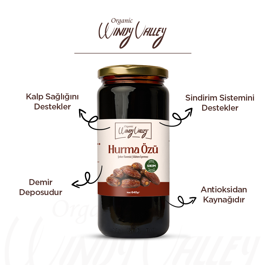 Gurme Hurma Özü (640 gr) Soğuk sıkım, Şeker ilavesiz, Gluten içermez  