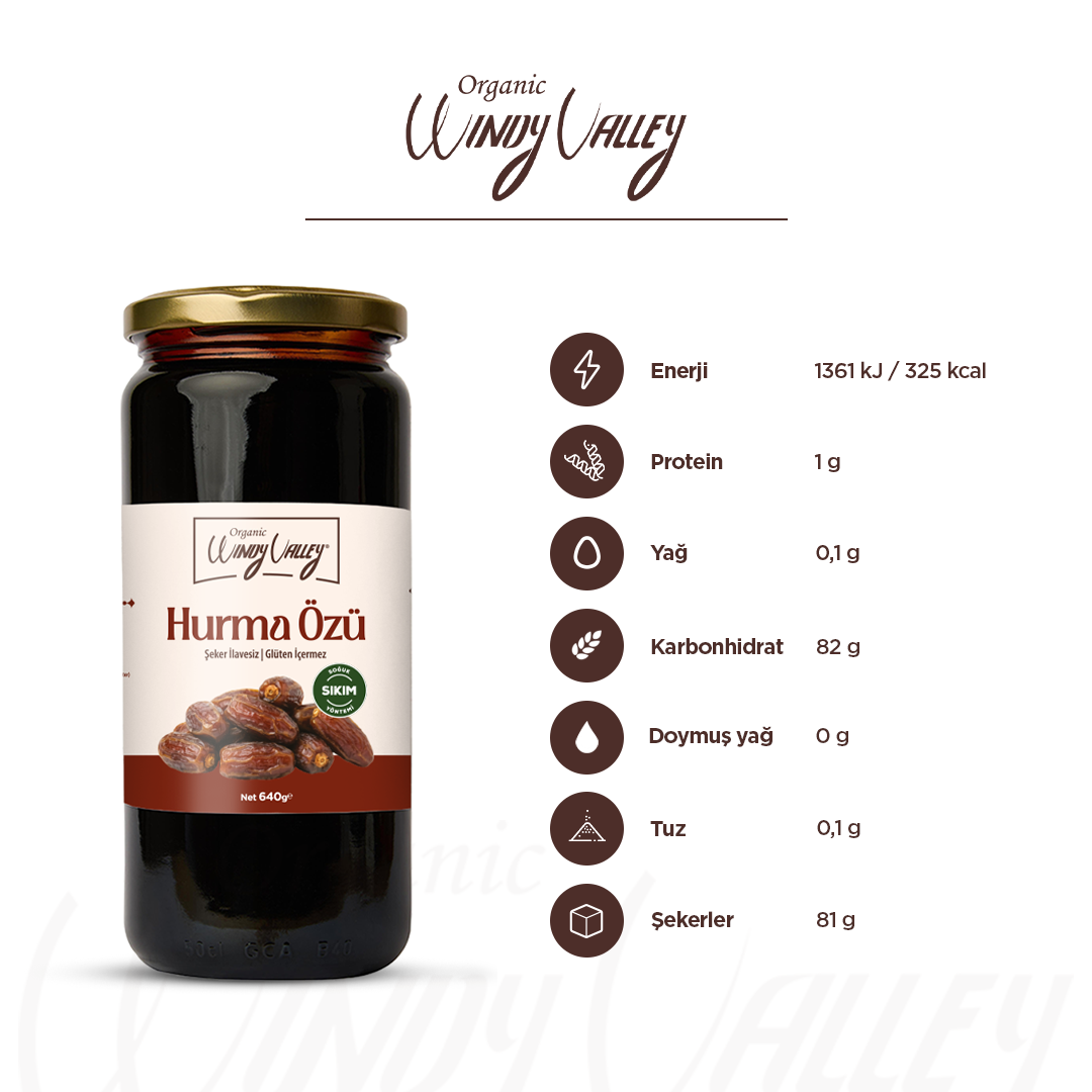 Gurme Hurma Özü (640 gr) Soğuk sıkım, Şeker ilavesiz, Gluten içermez  
