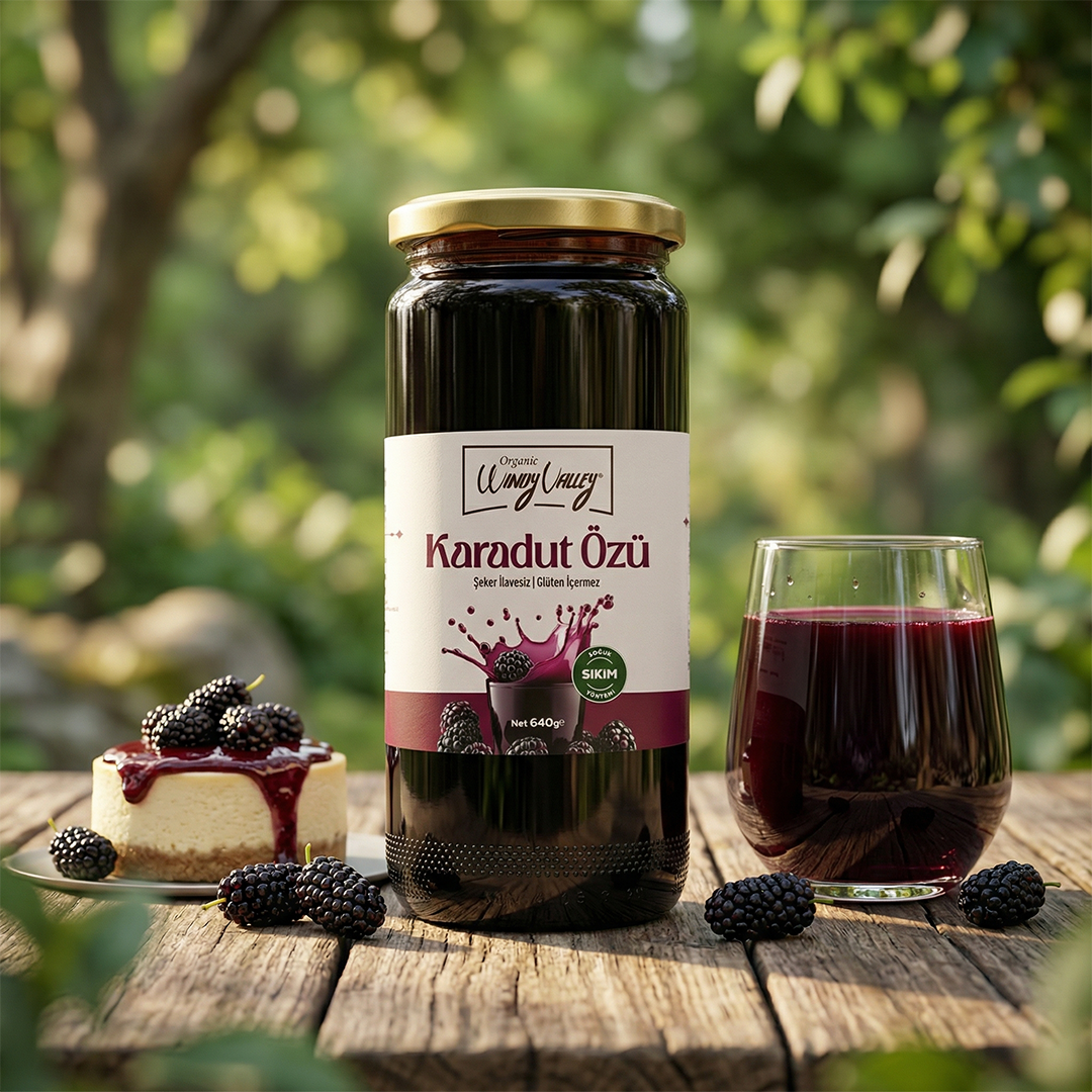 Gurme Karadut Özü  (640 gr ) Soğuk Sıkım, Şeker ilavesiz, Gluten içermez  