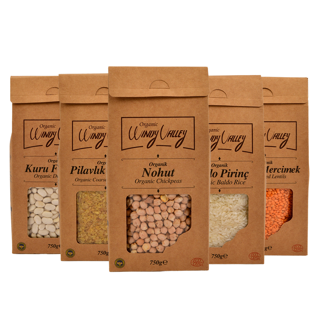 Organik Bakliyat Seti  5 Parça(Pirinç, Nohut,Kuru Fasulye, Kırmızı mercimek, Bulgur ) Yerli Ürünler