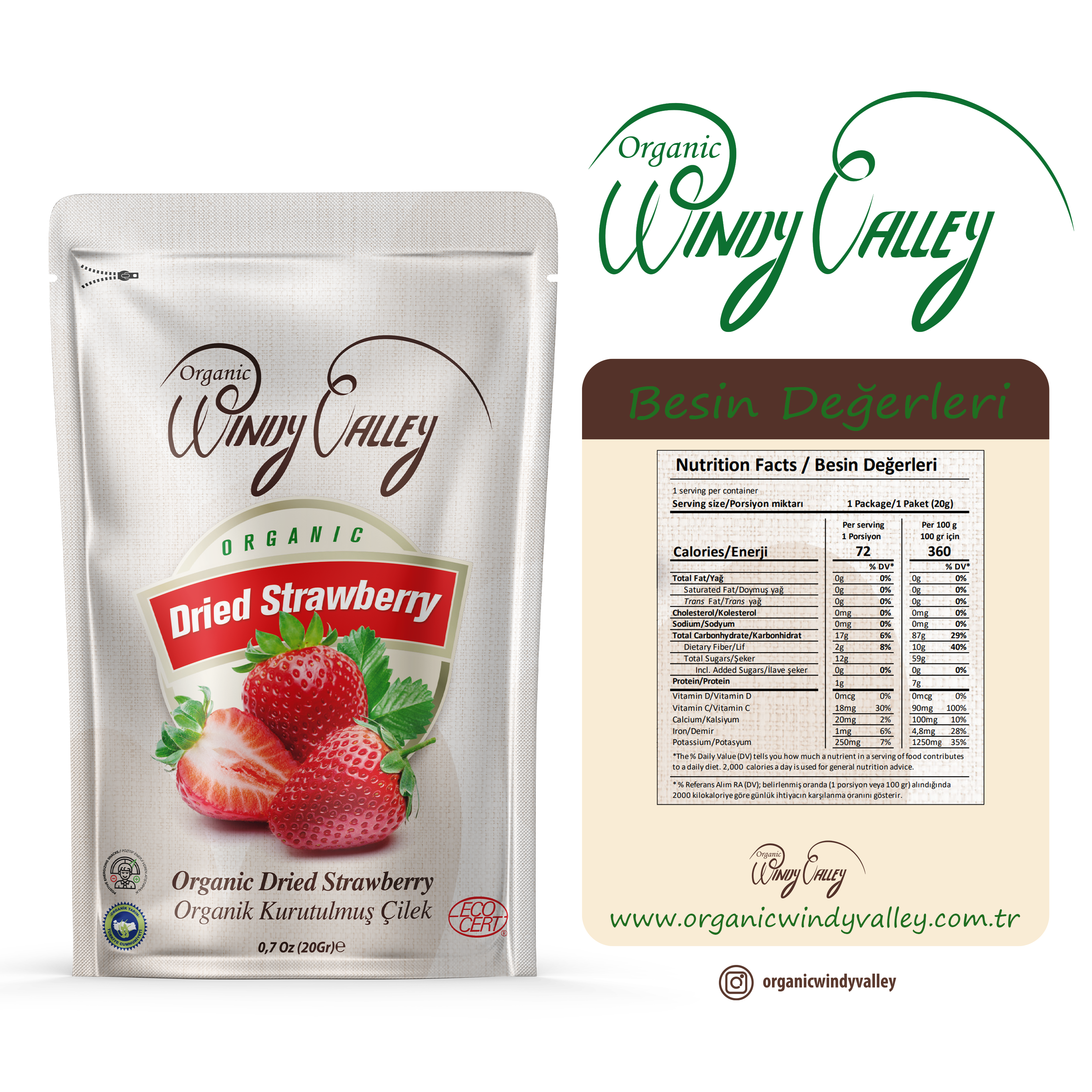 Organik Çilek Cipsi 20 gr 