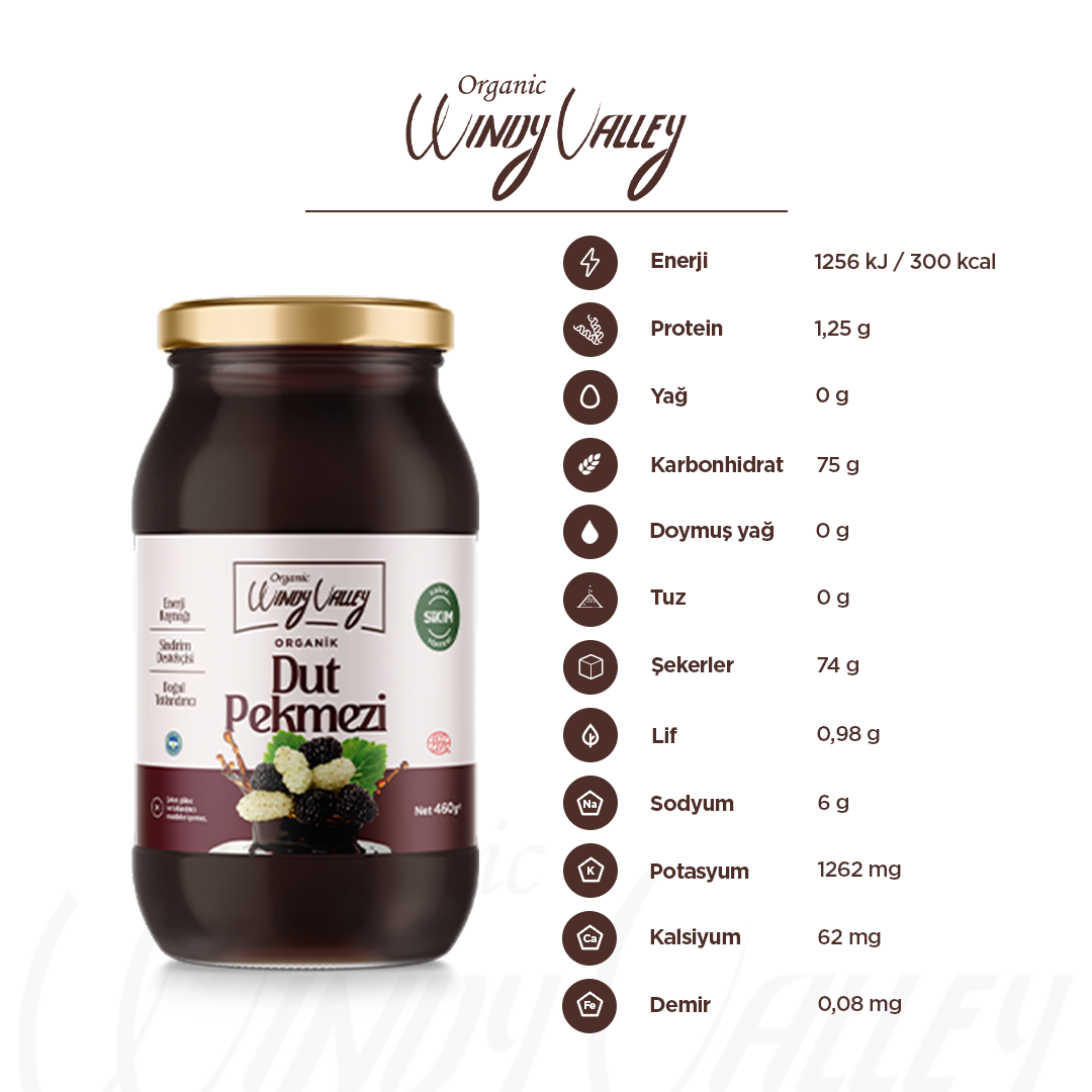 Organik Dut Pekmezi (460gr) Soğuk Sıkım, Şeker ilavesiz  